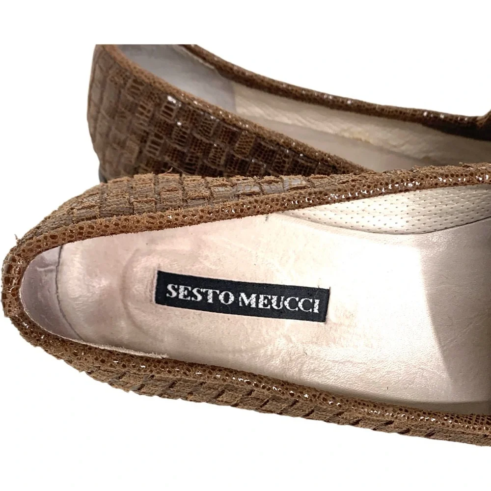 Sesto Meucci Loafers Women's Shoes 7 M Shoes Brown Woven Leather Italy
